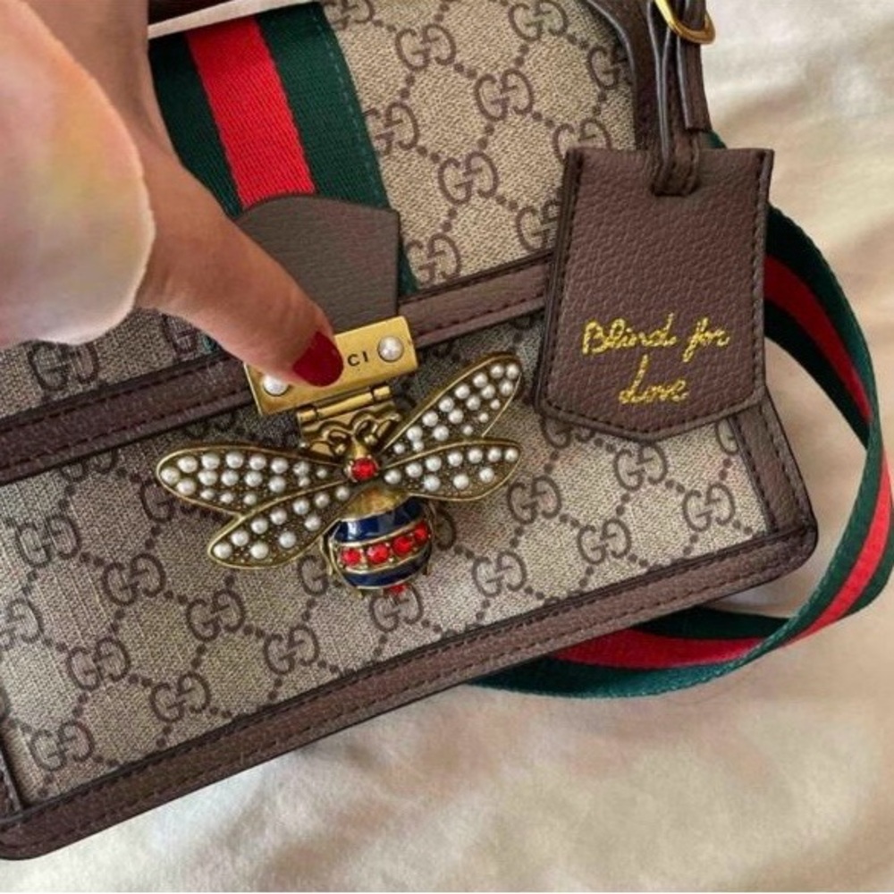 Beige and Brown Crossbody Bag with Bee Detail
